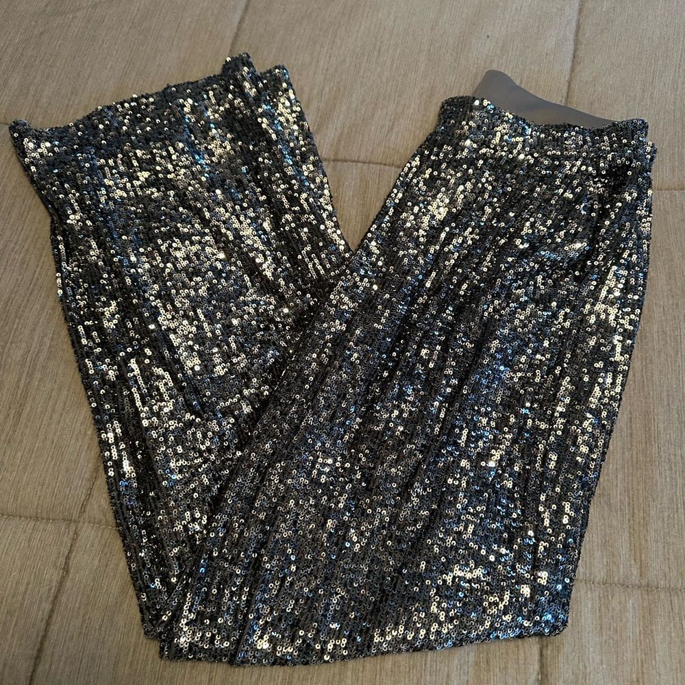Cable & Gauge small silver sequins wide leg pants